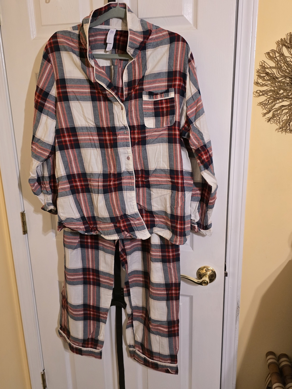 stars above Cream, Red & Black Plaid Cotton Pajama Set